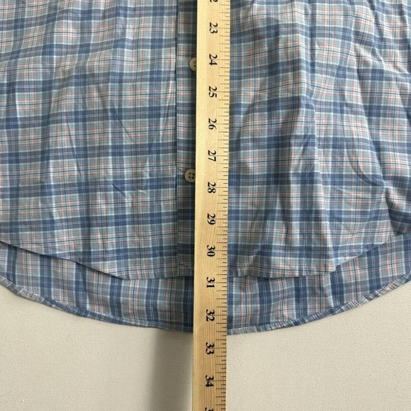 Peter Millar Button Down Shirt Large Blue Plaid Performance Stretch Cotton Mens - Picture 9 of 9